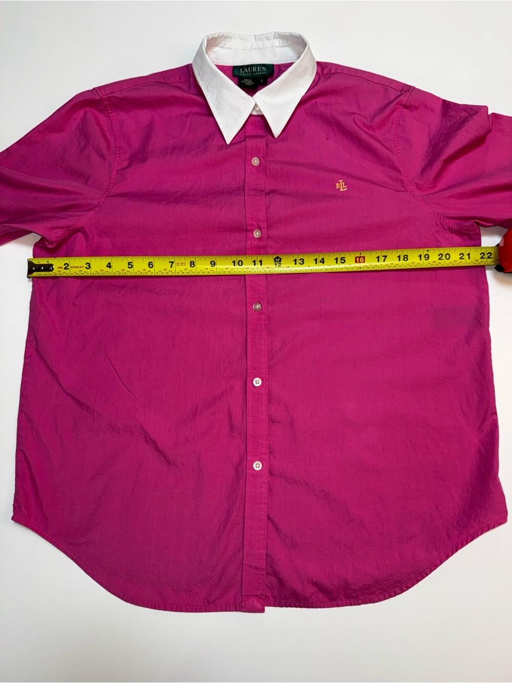 Lauren Ralph Lauren women’s L Pink Solid Cotton Point Collar Logo Dress Shirt - Picture 11 of 16